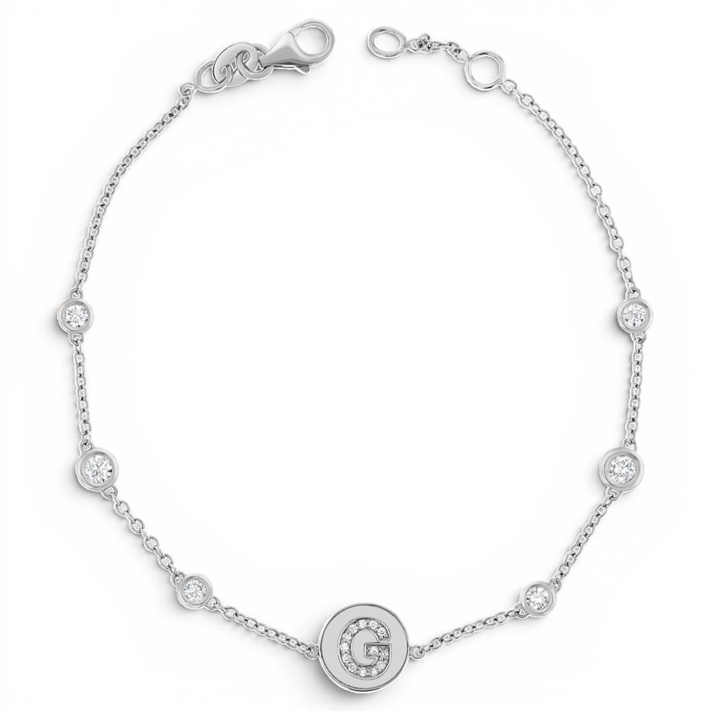 Diamond Bezel Strand Initial Letter Coin Bracelet - Lotus Diamond