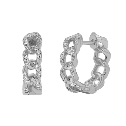 Diamond Cuban Link Huggies Hoop Earrings - Lotus Diamond