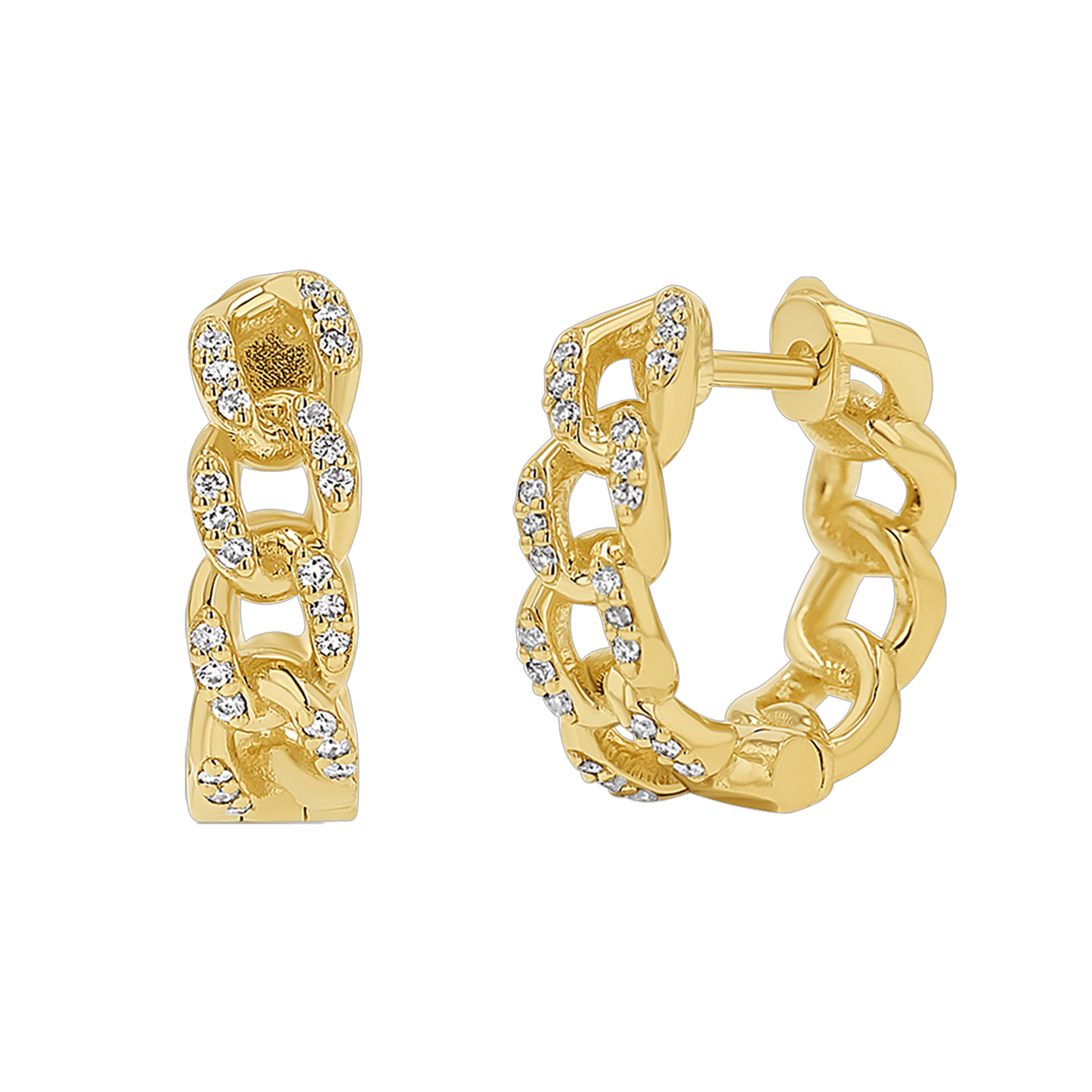 Diamond Cuban Link Huggies Hoop Earrings - Lotus Diamond