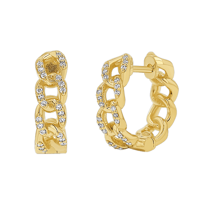 Diamond Cuban Link Huggies Hoop Earrings - Lotus Diamond