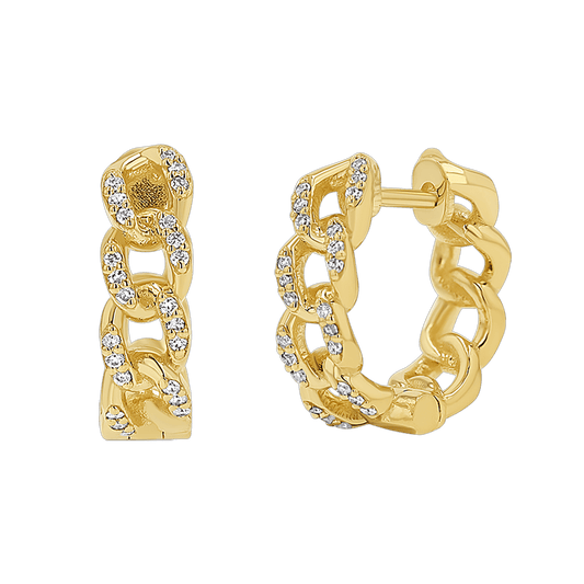 Diamond Cuban Link Huggies Hoop Earrings - Lotus Diamond