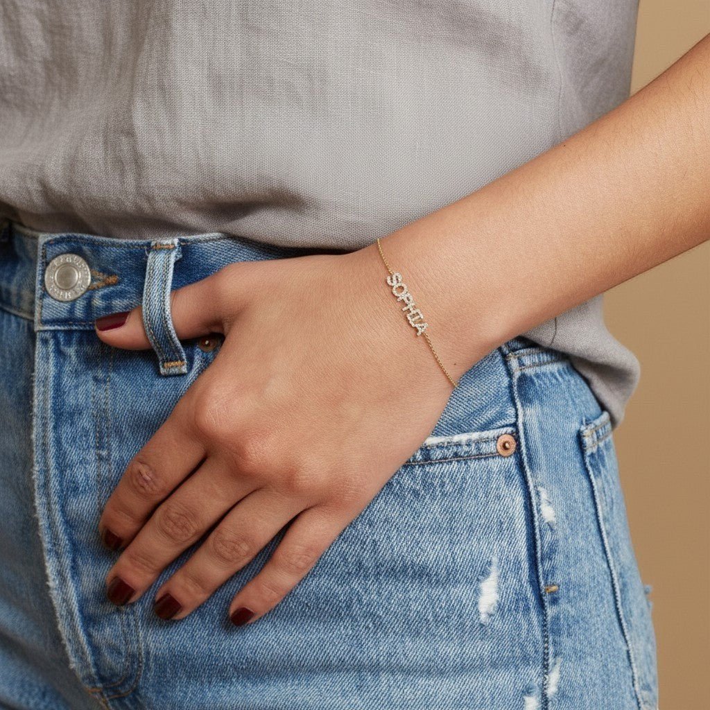 Diamond Custom Name Bracelet - Lotus Diamond
