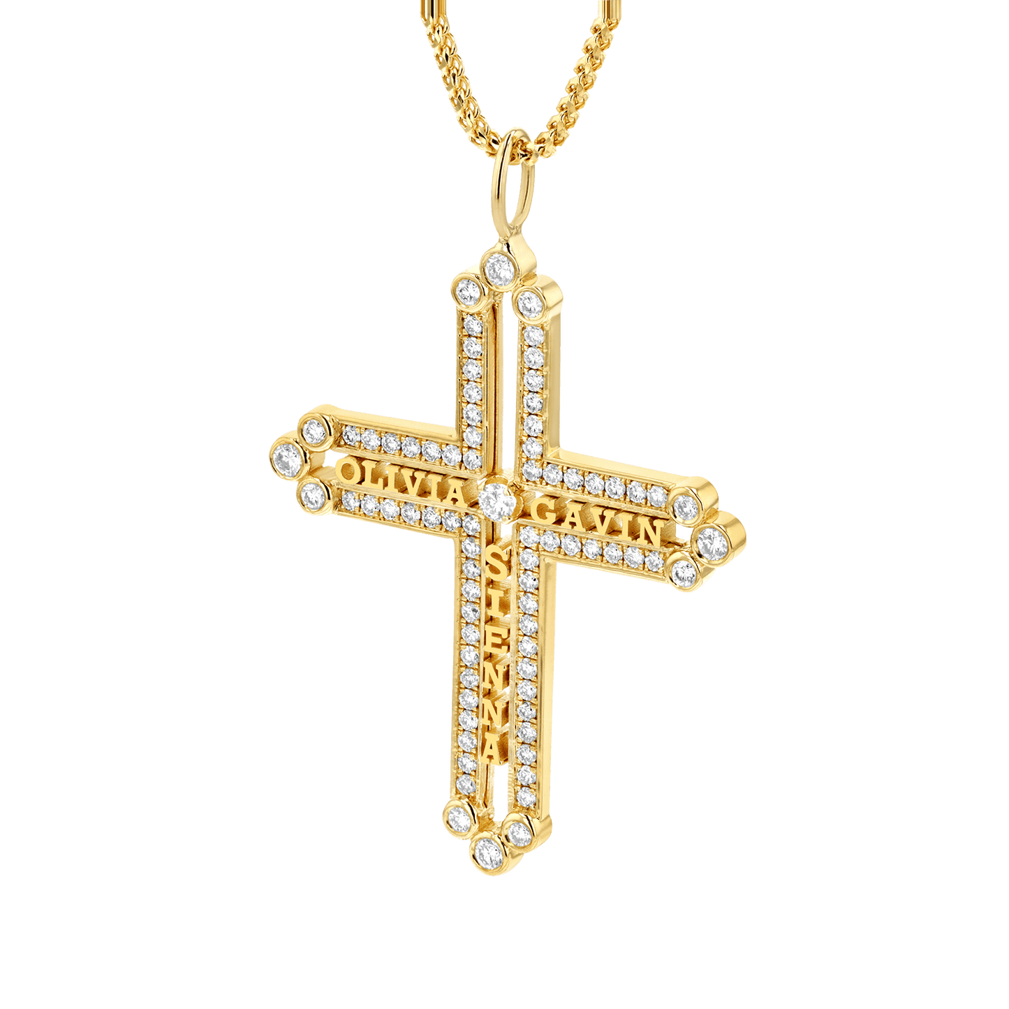 Diamond Custom Name Cross Pendant - Lotus Diamond