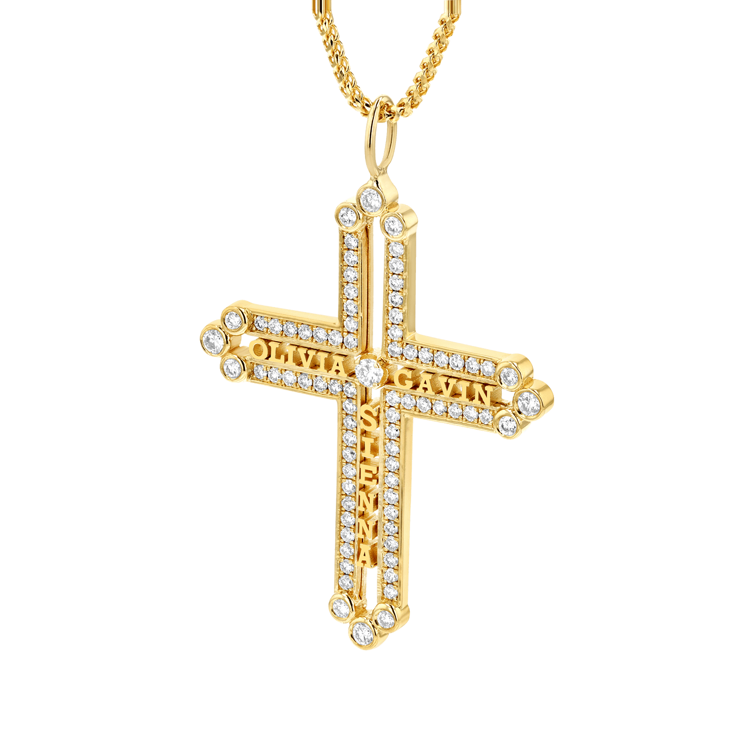 Diamond Custom Name Cross Pendant - Lotus Diamond