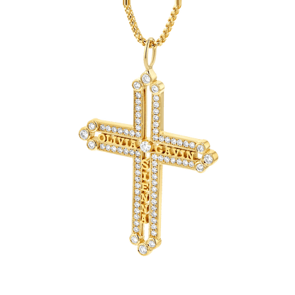 Diamond Custom Name Cross Pendant - Lotus Diamond