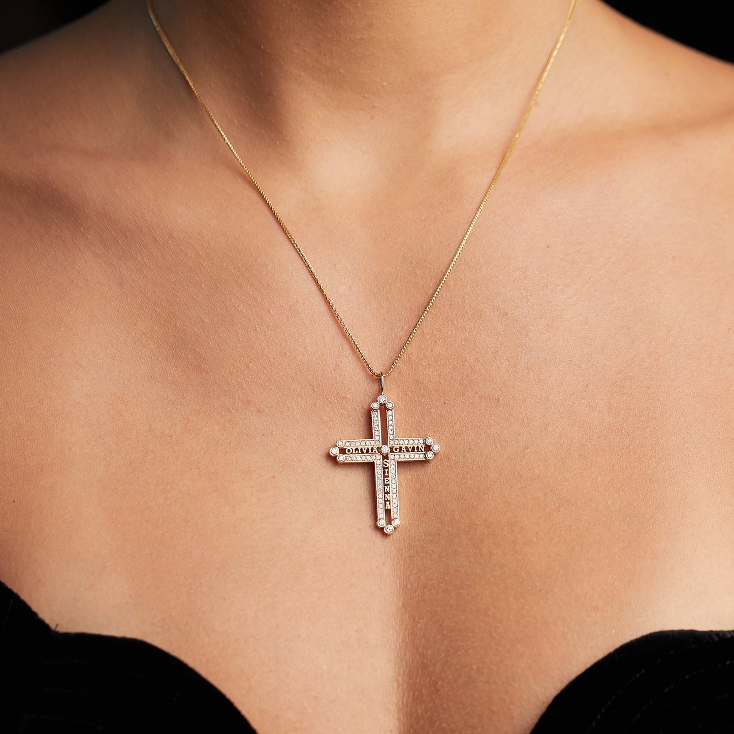 Diamond Custom Name Cross Pendant - Lotus Diamond