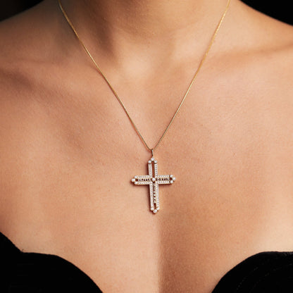 Diamond Custom Name Cross Pendant - Lotus Diamond