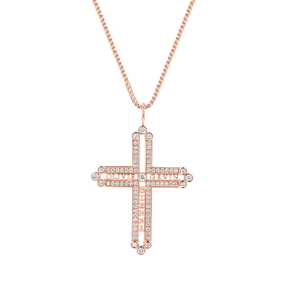 Diamond Custom Name Cross Pendant - Lotus Diamond