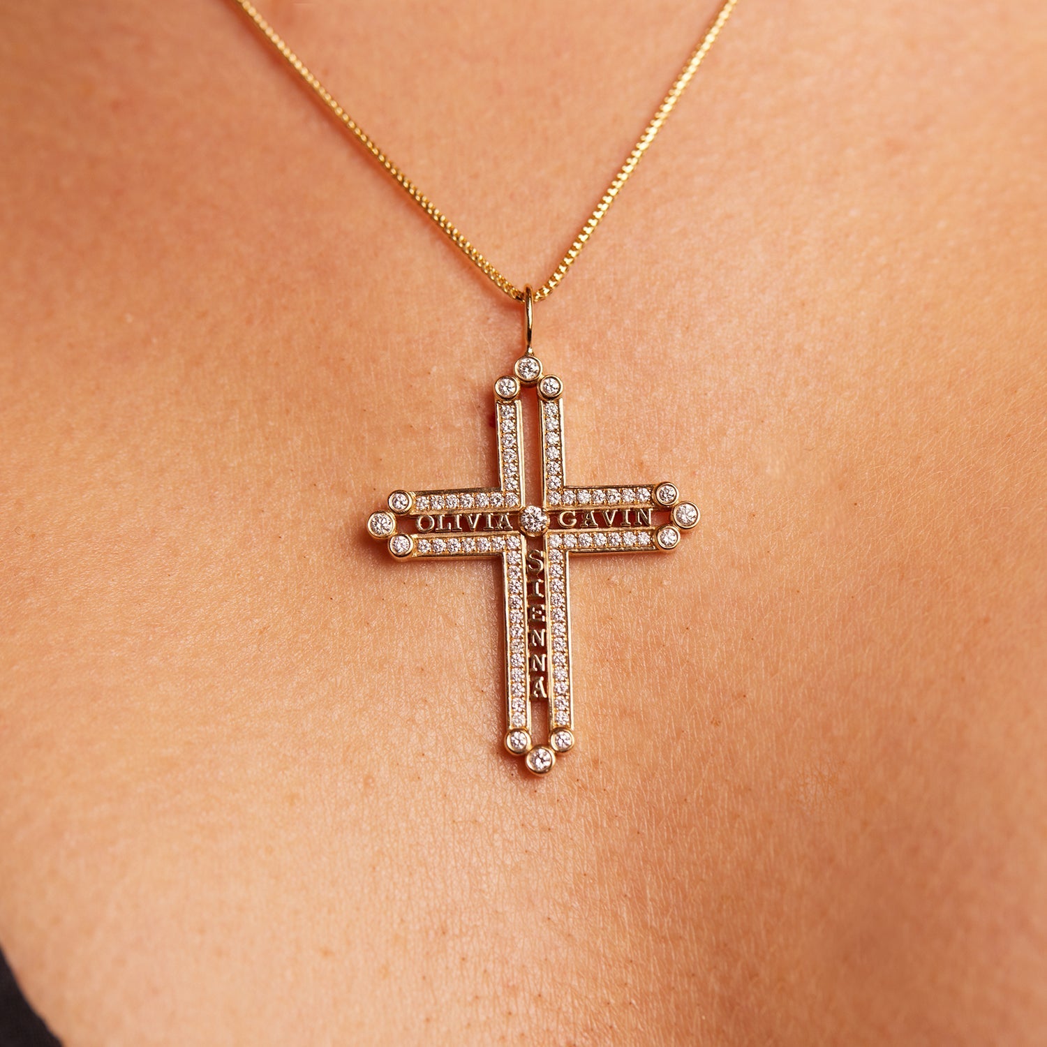 Diamond Custom Name Cross Pendant - Lotus Diamond