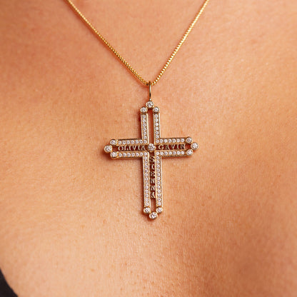 Diamond Custom Name Cross Pendant - Lotus Diamond