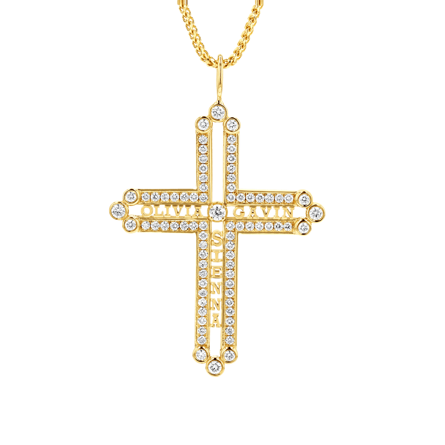Diamond Custom Name Cross Pendant - Lotus Diamond
