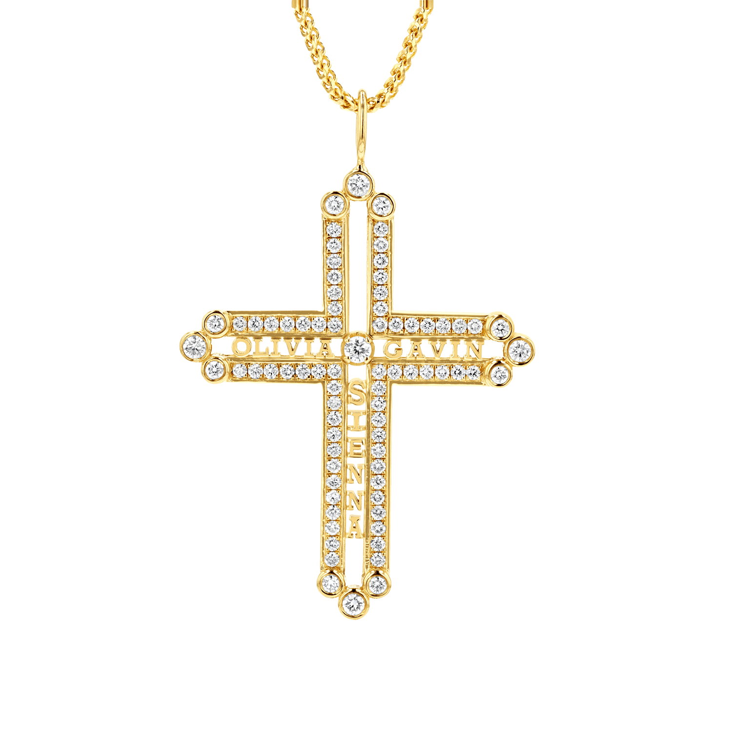 Diamond Custom Name Cross Pendant - Lotus Diamond