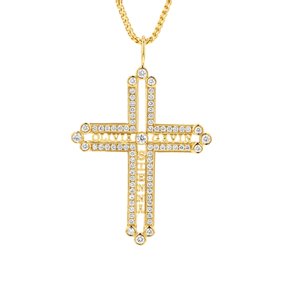Diamond Custom Name Cross Pendant - Lotus Diamond