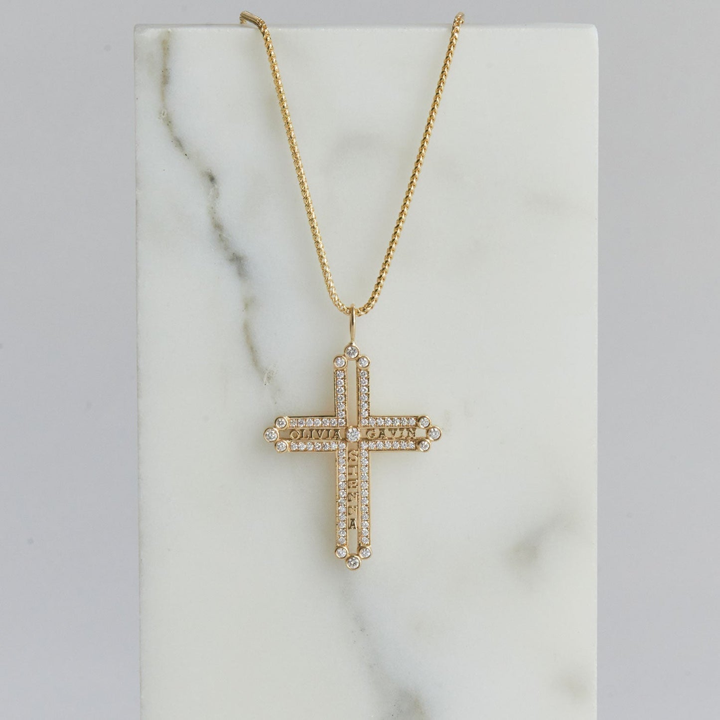 Diamond Custom Name Cross Pendant - Lotus Diamond
