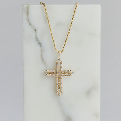 Diamond Custom Name Cross Pendant - Lotus Diamond