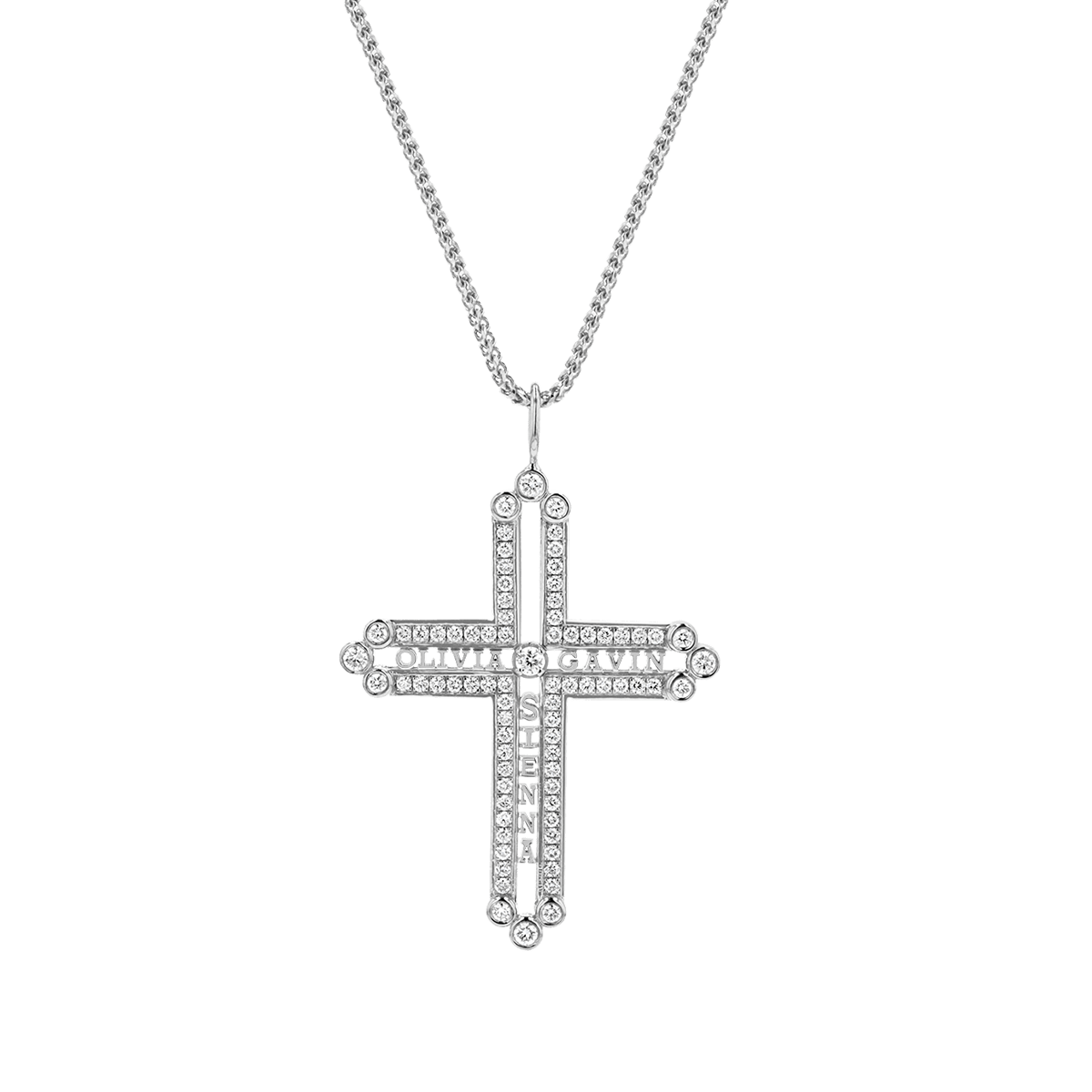 Diamond Custom Name Cross Pendant - Lotus Diamond