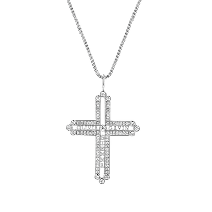 Diamond Custom Name Cross Pendant - Lotus Diamond