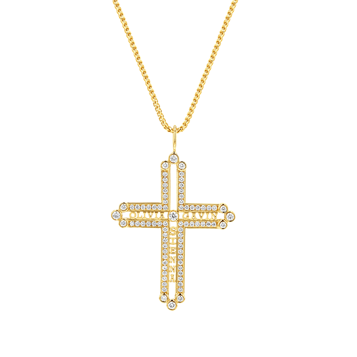 Diamond Custom Name Cross Pendant - Lotus Diamond