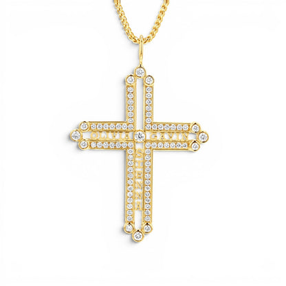 Diamond Custom Name Cross Pendant - Lotus Diamond