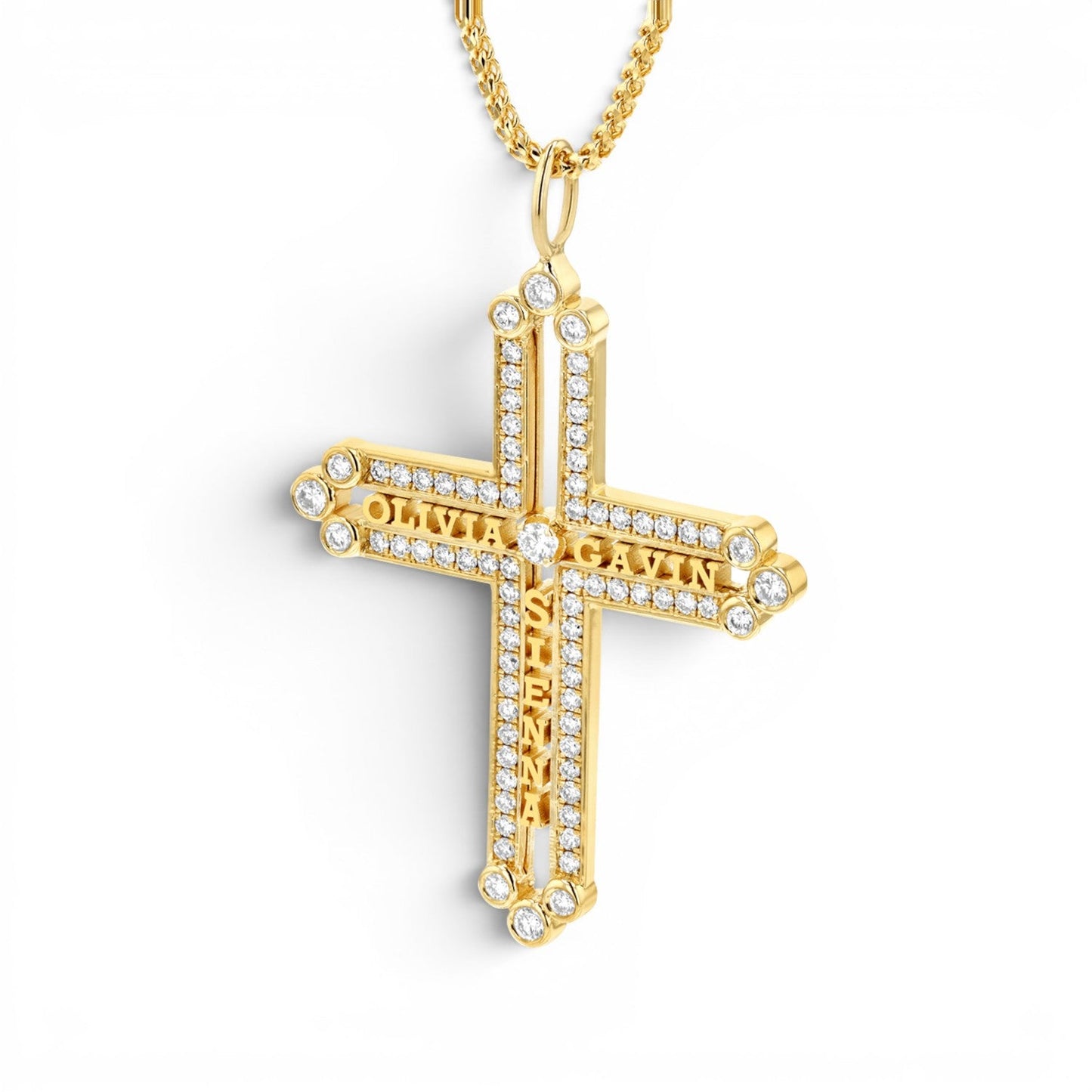 Diamond Custom Name Cross Pendant - Lotus Diamond