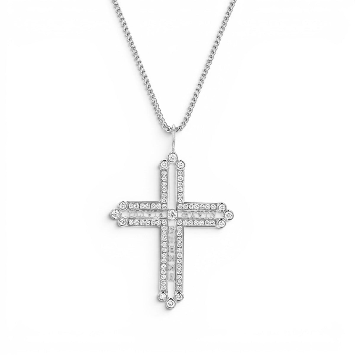 Diamond Custom Name Cross Pendant - Lotus Diamond