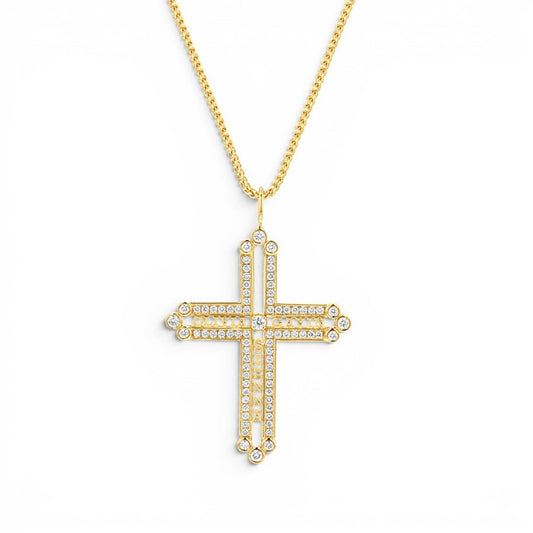 Diamond Custom Name Cross Pendant - Lotus Diamond