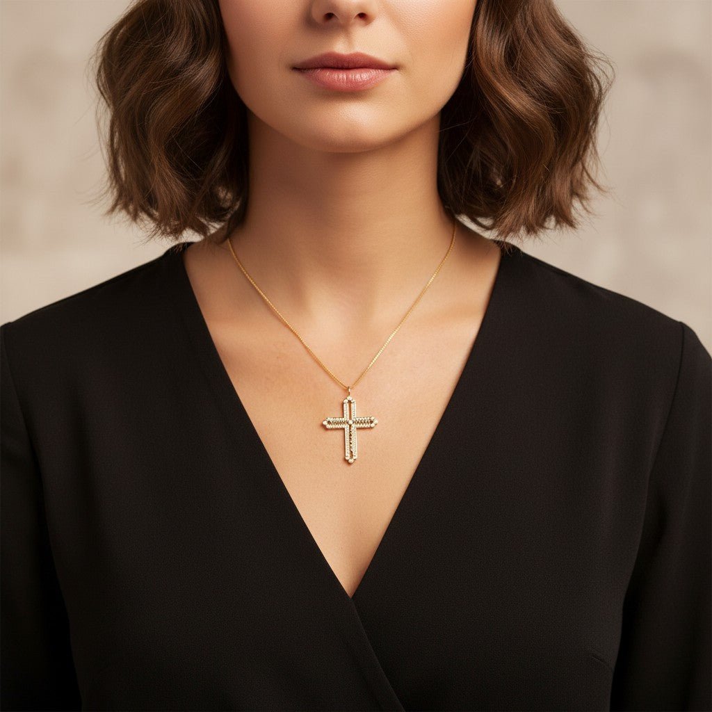 Diamond Custom Name Cross Pendant - Lotus Diamond