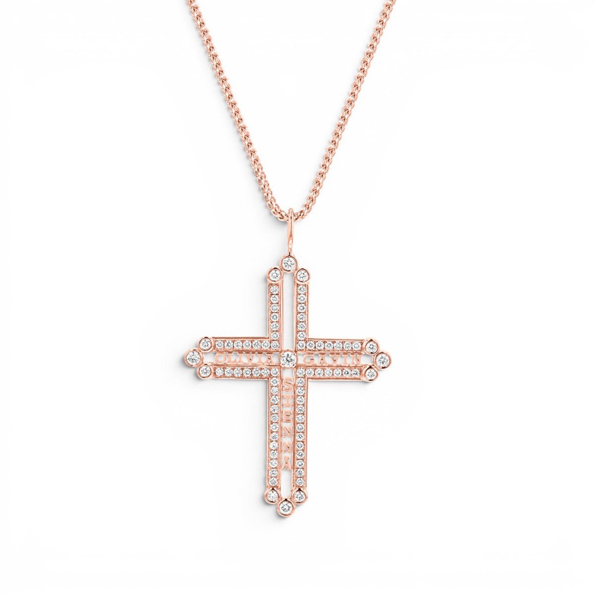 Diamond Custom Name Cross Pendant - Lotus Diamond