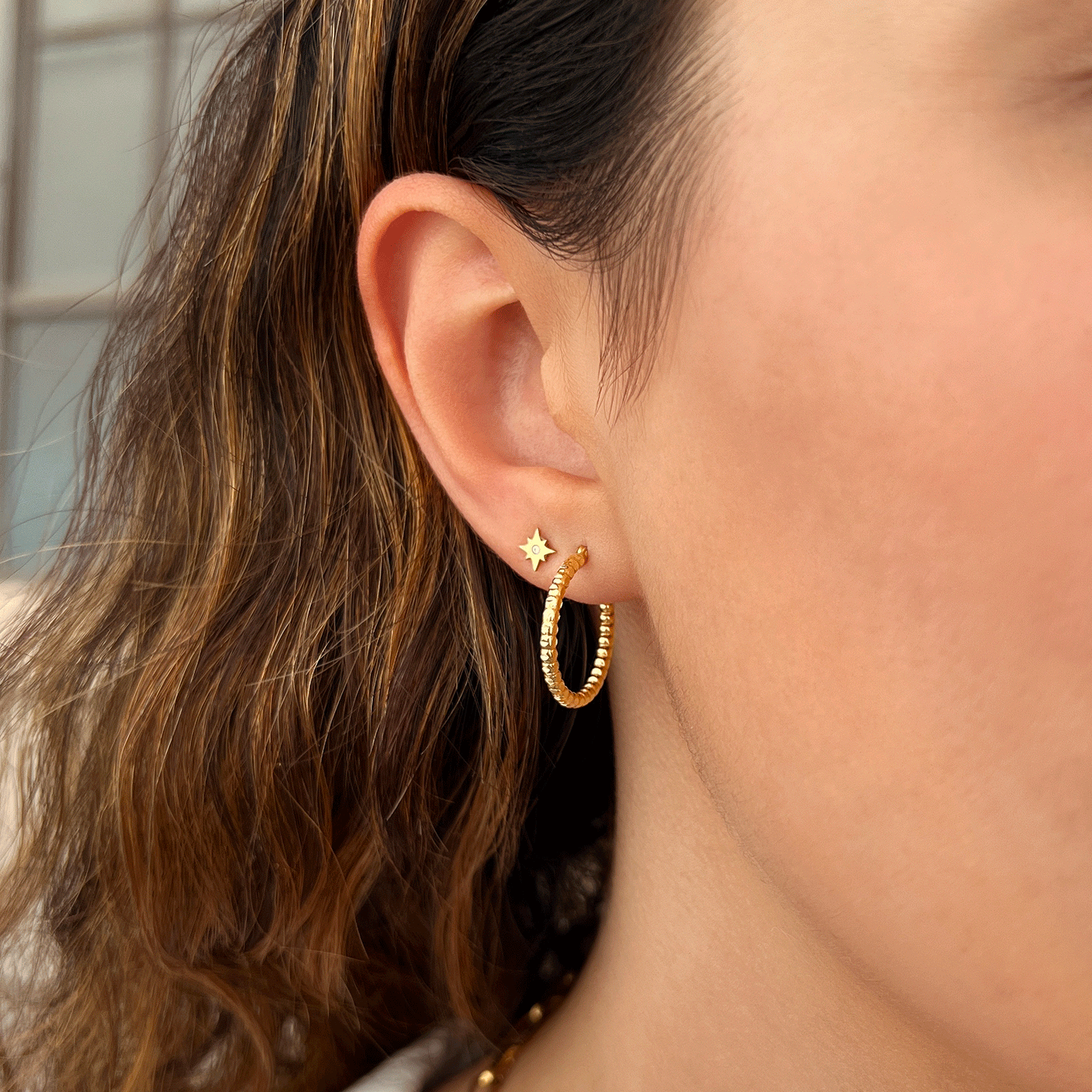 Diamond Cut Bead Hoop Earrings - Lotus Diamond