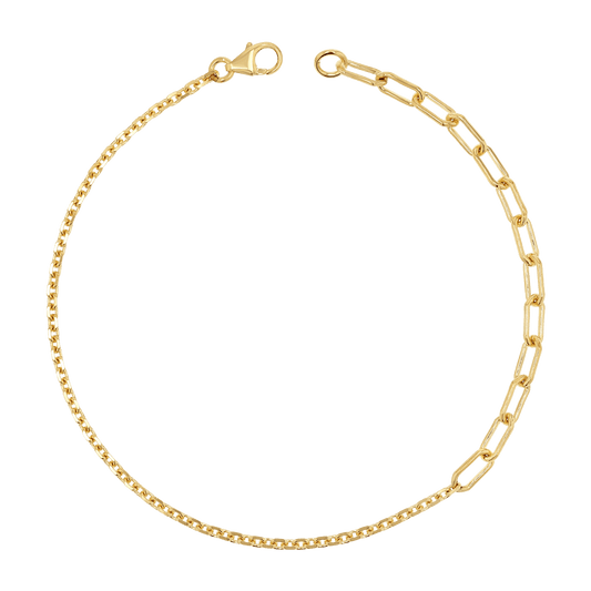 Diamond Cut Rolo & Paper Clip Chain Bracelet - Lotus Diamond
