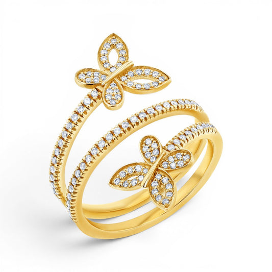 Diamond Double Wrap Butterfly Ring - Lotus Diamond