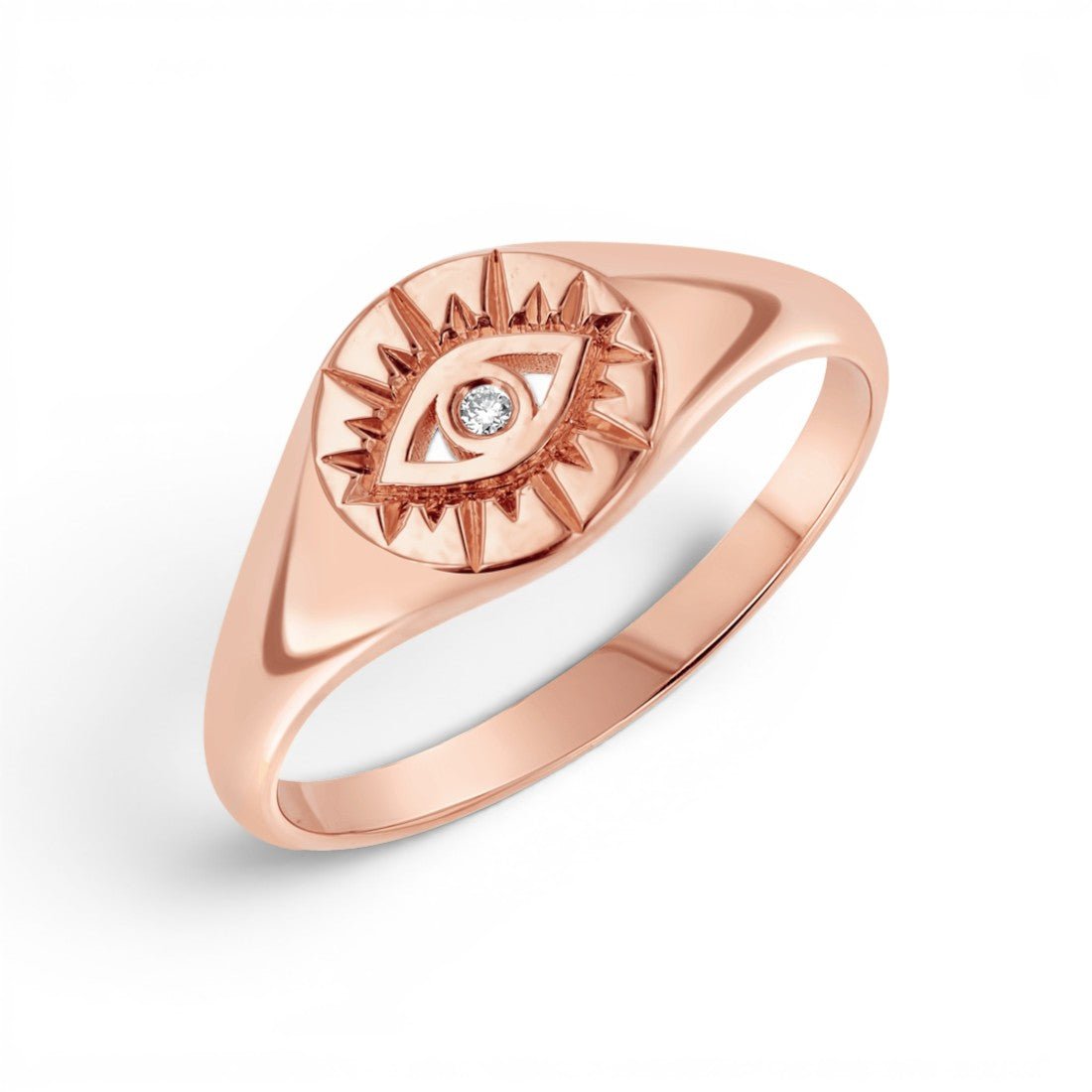 Diamond Evil Eye Round Signet Ring - Lotus Diamond