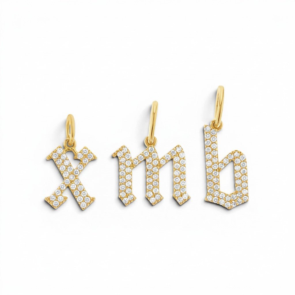 Diamond Gothic Old English Initial Charm - Lotus Diamond
