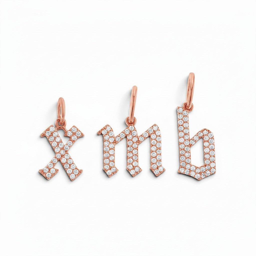Diamond Gothic Old English Initial Charm - Lotus Diamond