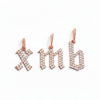 Diamond Gothic Old English Initial Charm - Lotus Diamond