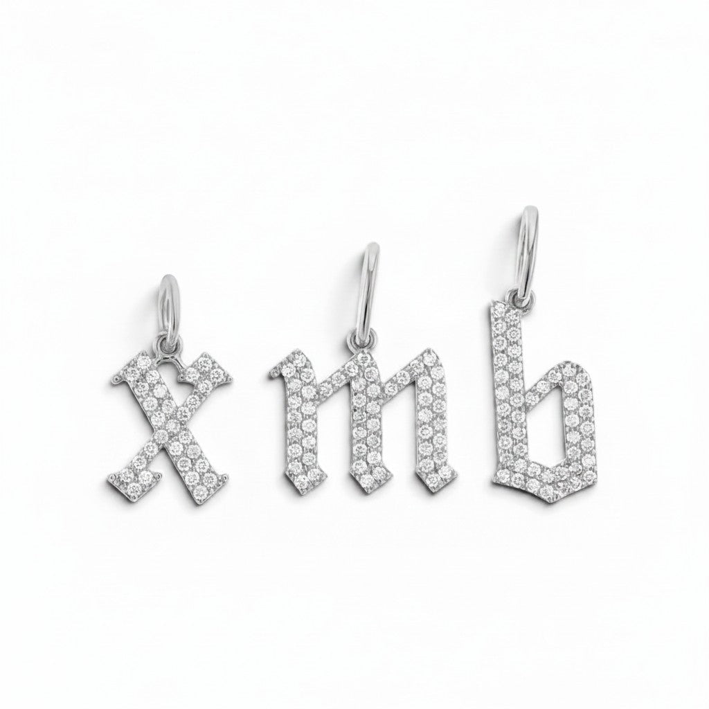 Diamond Gothic Old English Initial Charm - Lotus Diamond