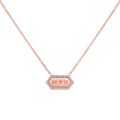 Diamond Hex Engravable Tag Necklace - Lotus Diamond
