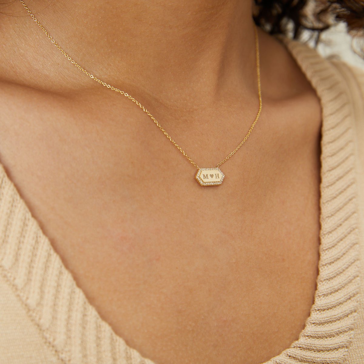 Diamond Hex Engravable Tag Necklace - Lotus Diamond