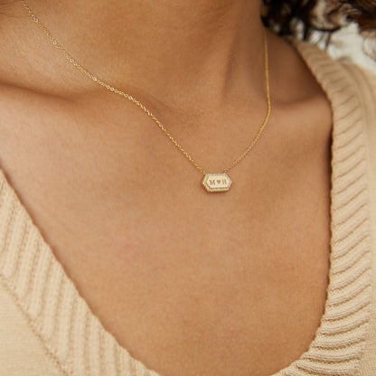 Diamond Hex Engravable Tag Necklace - Lotus Diamond