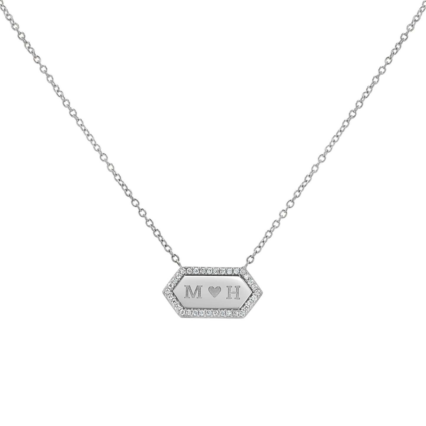 Diamond Hex Engravable Tag Necklace - Lotus Diamond