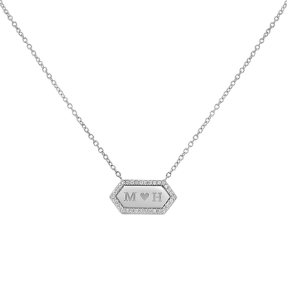 Diamond Hex Engravable Tag Necklace - Lotus Diamond
