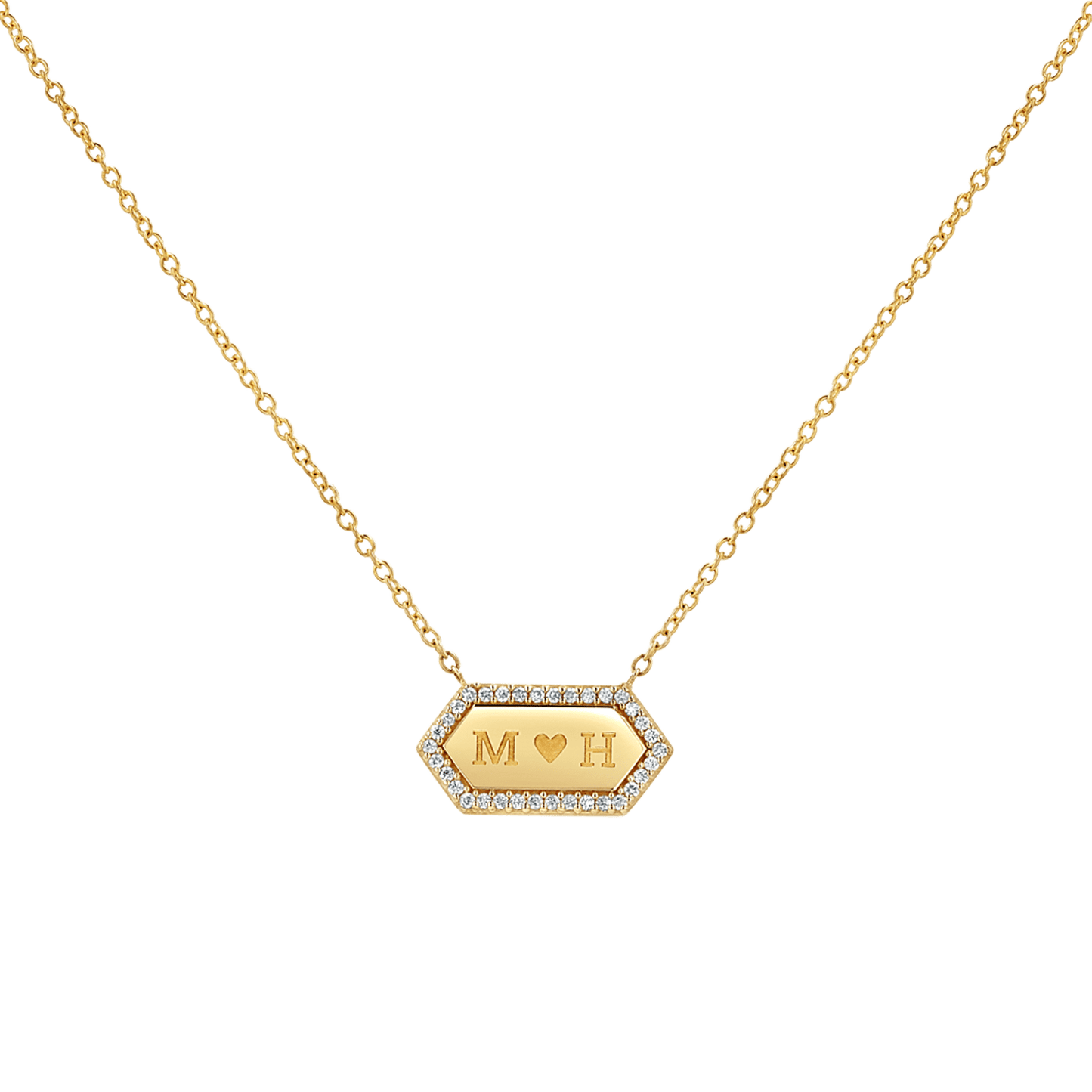 Diamond Hex Engravable Tag Necklace - Lotus Diamond