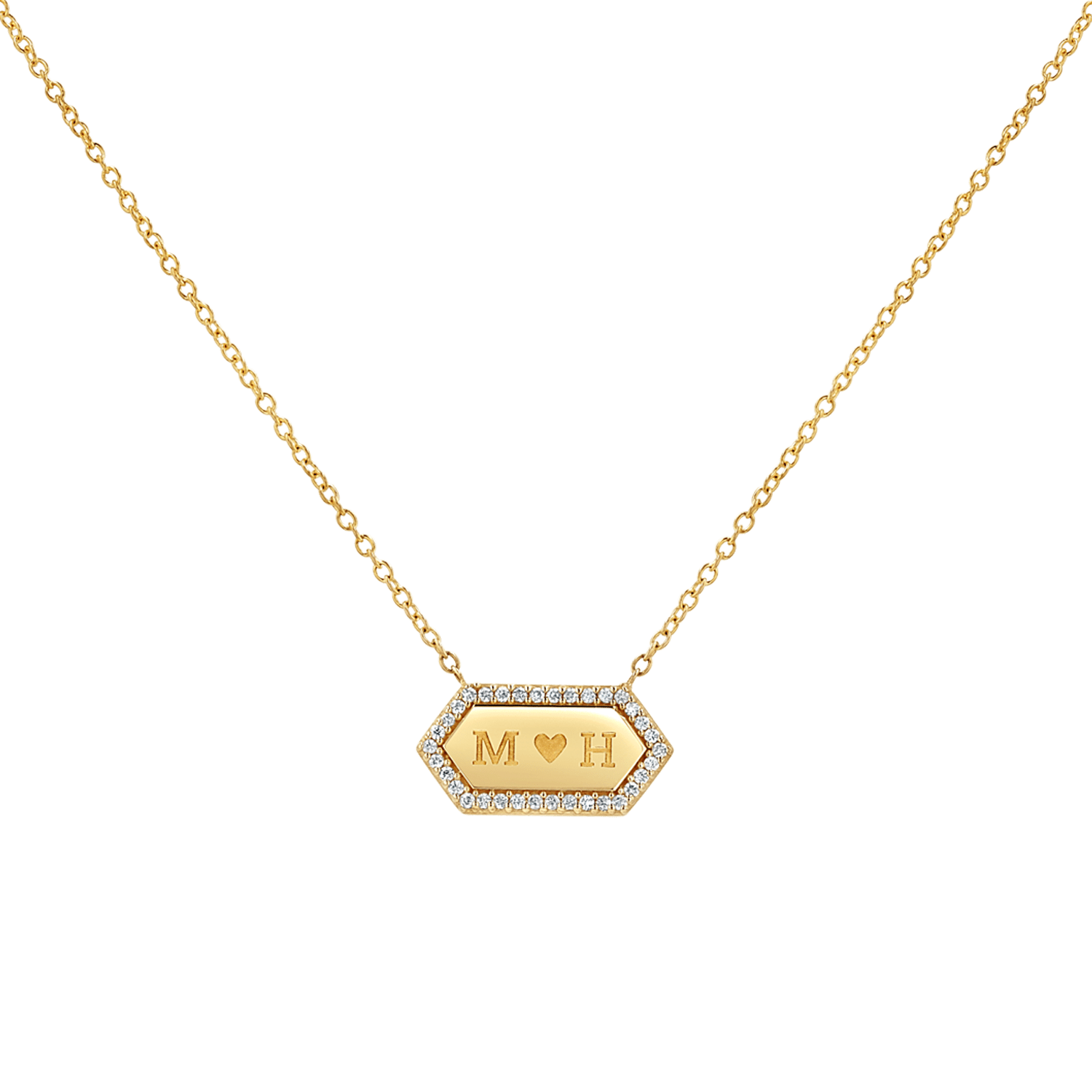Diamond Hex Engravable Tag Necklace - Lotus Diamond