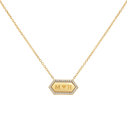 Diamond Hex Engravable Tag Necklace - Lotus Diamond