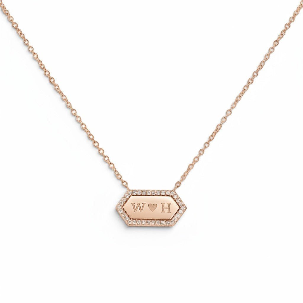 Diamond Hex Engravable Tag Necklace - Lotus Diamond