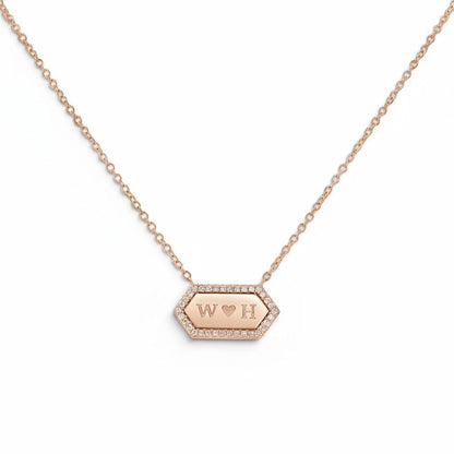 Diamond Hex Engravable Tag Necklace - Lotus Diamond