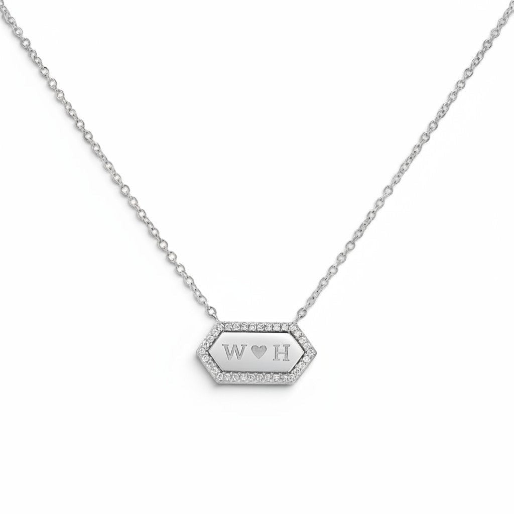 Diamond Hex Engravable Tag Necklace - Lotus Diamond