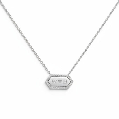 Diamond Hex Engravable Tag Necklace - Lotus Diamond