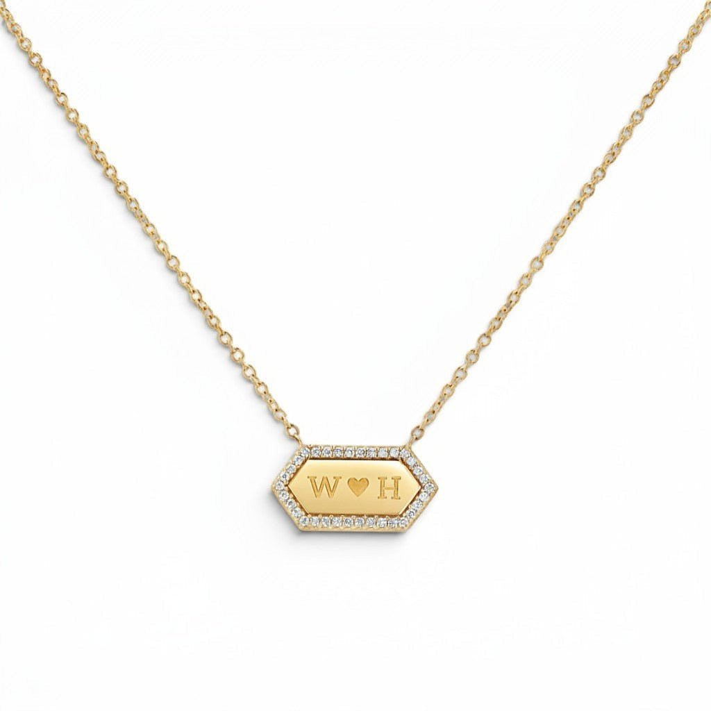 Diamond Hex Engravable Tag Necklace - Lotus Diamond