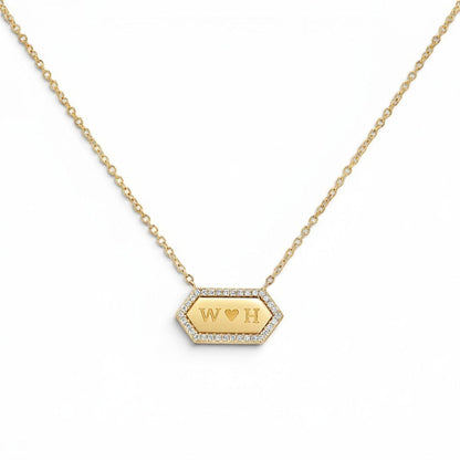 Diamond Hex Engravable Tag Necklace - Lotus Diamond